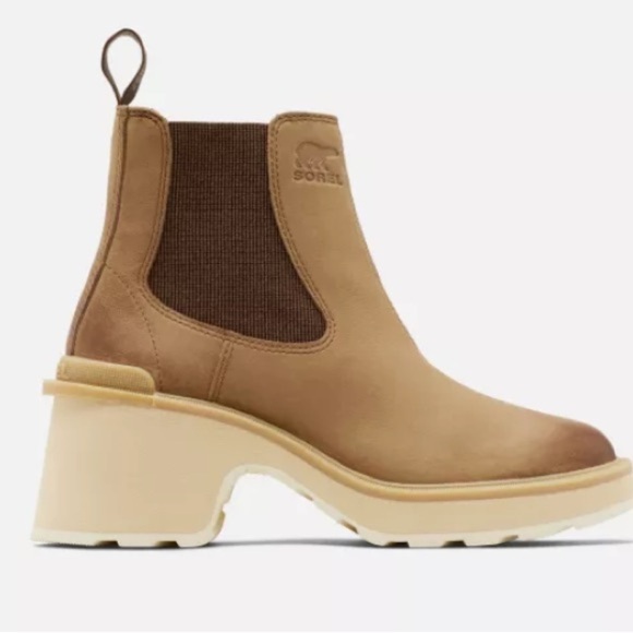 Sorel Chelsea boots Tan Ankle pull on hi line heeled NEW 7.5 leather moto boho - Picture 1 of 13